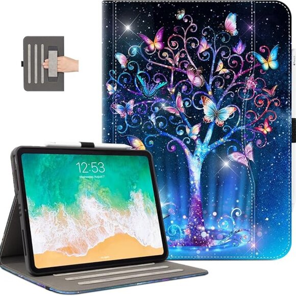 ๐ iPad Air & Pro 11-Inch Case w/ Pocket, Pencil Holder & Butterfly Tree Design - Picture 1 of 3